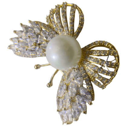 Copper alloy imitation pearl brooch, high-end, light luxury, versatile, exquisite, sweet, luxurious, elegant, golden, simple, fashionable