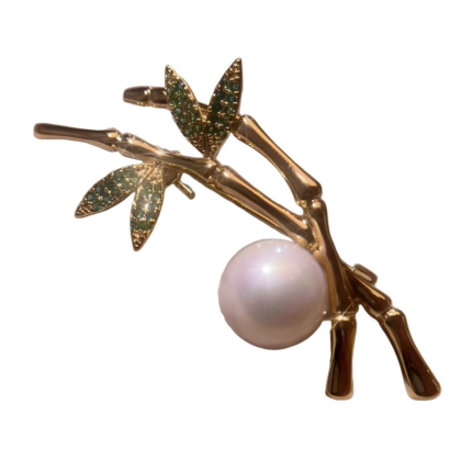 Copper alloy imitation pearl brooch, light luxury and high-end golden style, elegant Chinese style [full bamboo]
