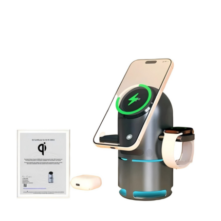 2025 new Qi2 certified 3-in-1 magnetic wireless charger for Apple desktop Bluetooth speaker