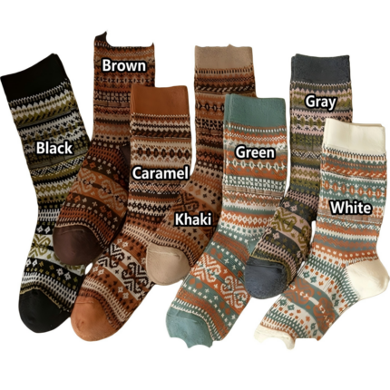 Autumn/Winter Mid-Calf Socks: Retro Boho Native Striped Knit Tights for Women