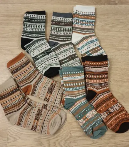 Autumn/Winter Mid-Calf Socks: Retro Boho Native Striped Knit Tights for Women photo review