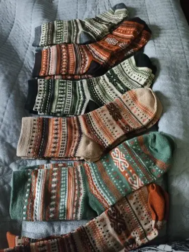 Autumn/Winter Mid-Calf Socks: Retro Boho Native Striped Knit Tights for Women photo review