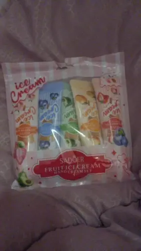 Hand Cream with Ice Cream, Snowflakes, Fruits, Strawberry, and Peach photo review